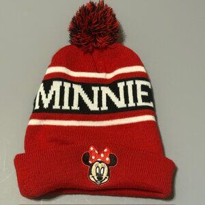 Vintage Minnie Mouse Beanie Winter Snowball Hat Cap Walt Disney Red Black OS